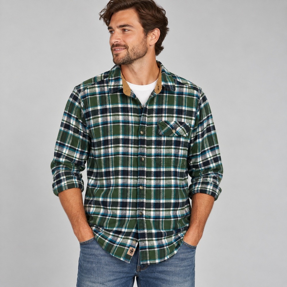 Legendary Whitetails Mens Buck Camp Flannel Shirt Green Blue Plaid Medium